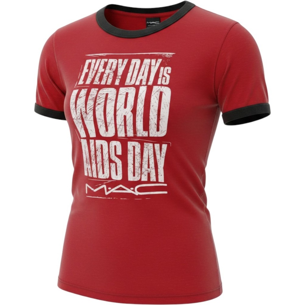 MAC Ringer T-Shirt Womens Size 3 Red Good‎ World AIDS Day Graphic Viva Glam